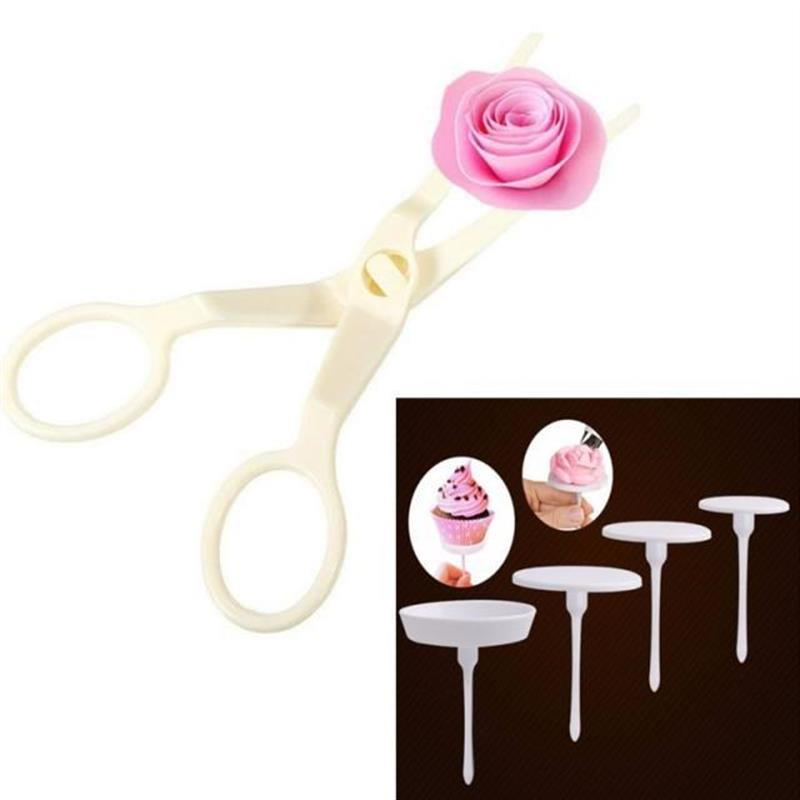 5Pcs/set Cream Flower Scissor+Cake Tray Tulips Rose Nozzle N 鲜花速递/花卉仿真/绿植园艺 花艺材料 原图主图