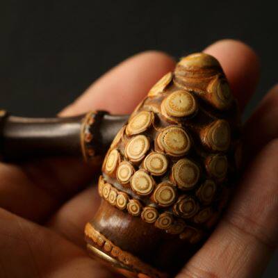 精品纯手工制作天然满钉老紫竹根小烟斗竹制把玩竹鞭烟袋子烟袋锅