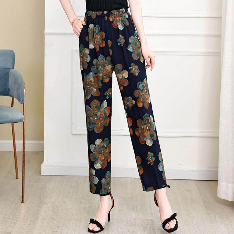 纯棉绸睡裤女夏长裤宽松薄款家居裤大码人造棉空调绵绸裤子可外穿