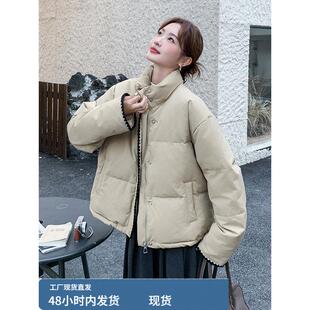 卡其色立领羽绒服女冬季加厚外套巨好看高级感超火韩系短款面包服
