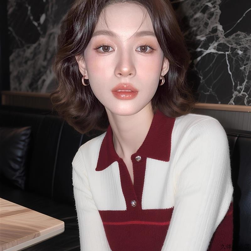 早秋绝美漂亮小上衣气质韩系chic别致独特巨好看设计感撞色针织衫