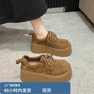 202春5年季新款英鞋伦风系深口带小个子松高糕鞋厚底增乐福女