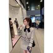 小香风洋气别致蝴蝶结设计感上衣外套女秋冬新款 高腰半身裙两件套