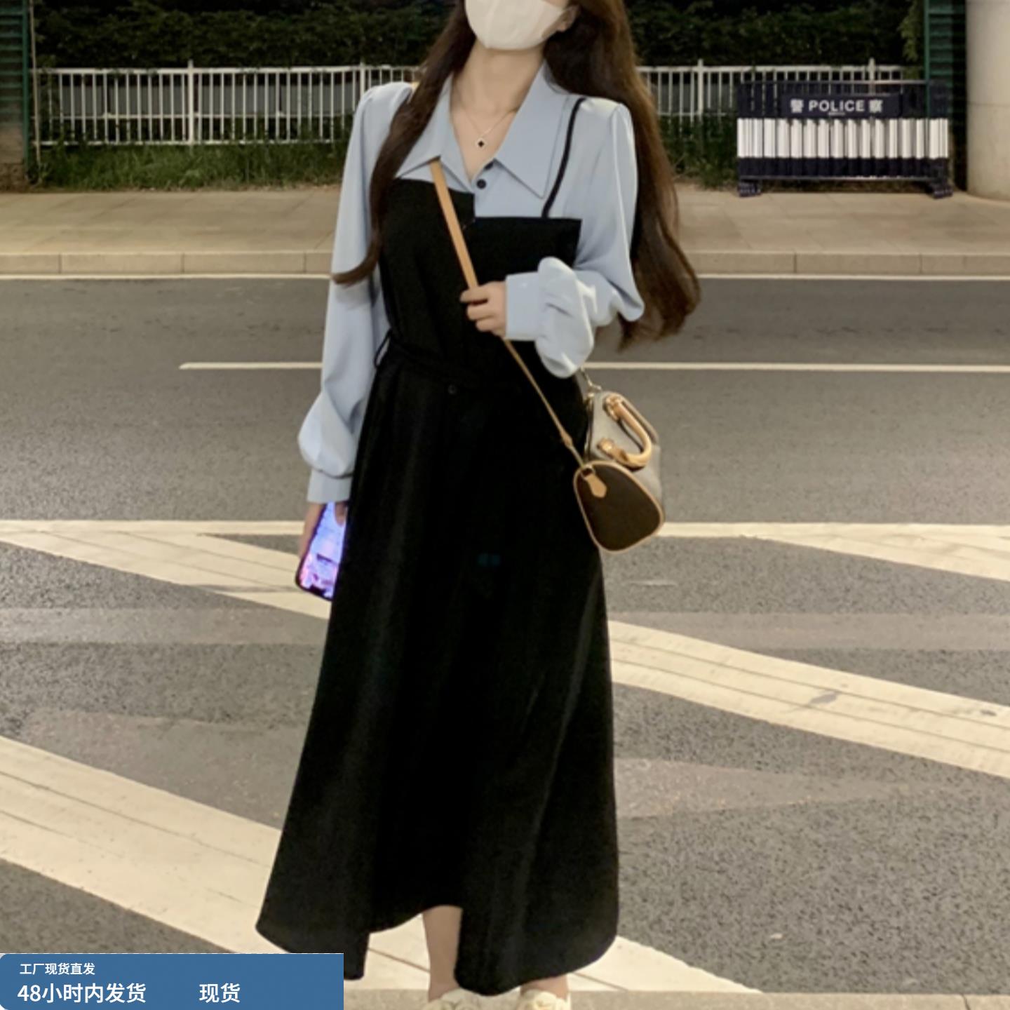 复古学院风polo领连衣裙女秋季大码胖mm减龄巨显瘦假两件衬衫长裙