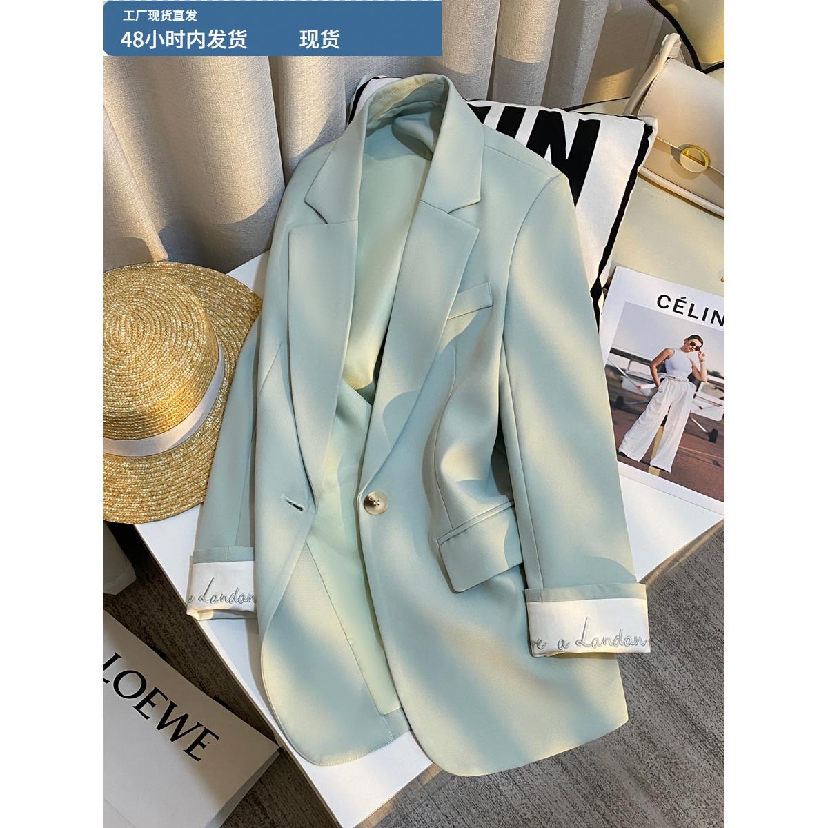 蓝色休闲西装夹克2025年春季女装新款设计气质适合搭配今年流行的