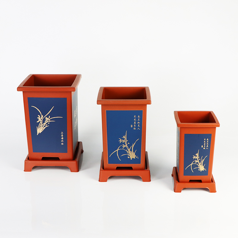 树脂古典兰花盆仿紫砂