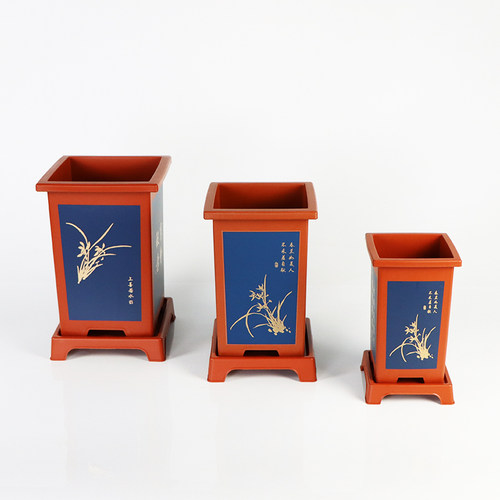 树脂古典兰花盆仿紫砂