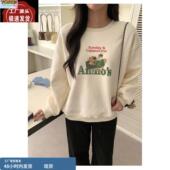 宽松休闲减龄上衣 新款 韩版 chic卡通印花圆领套头加绒卫衣女冬季