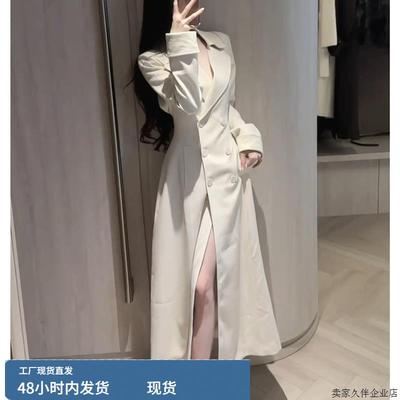 韩系白色翻领风衣外套女秋季高级感巨好看气质中长款过膝收腰大衣