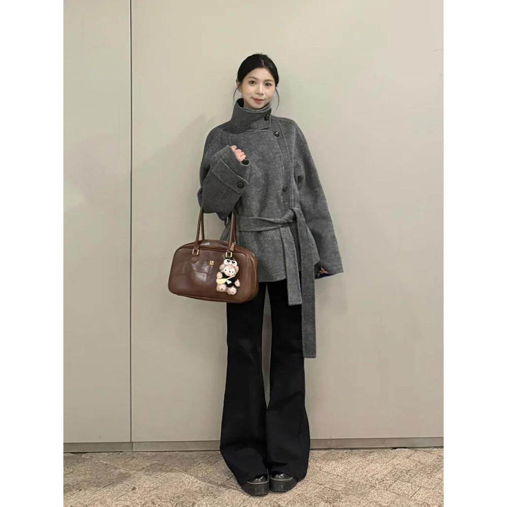 韩系赫本风灰色立领毛呢外套女秋冬季女小个子中长款系带呢子大衣,运动/瑜伽/健身/球迷用品,广场舞套装,淘宝优惠券,粉丝福利购,淘宝优惠卷