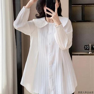 中长款娃娃领衬衫女秋装2025新款洋气减龄大码胖mm高级感轻奢上衣