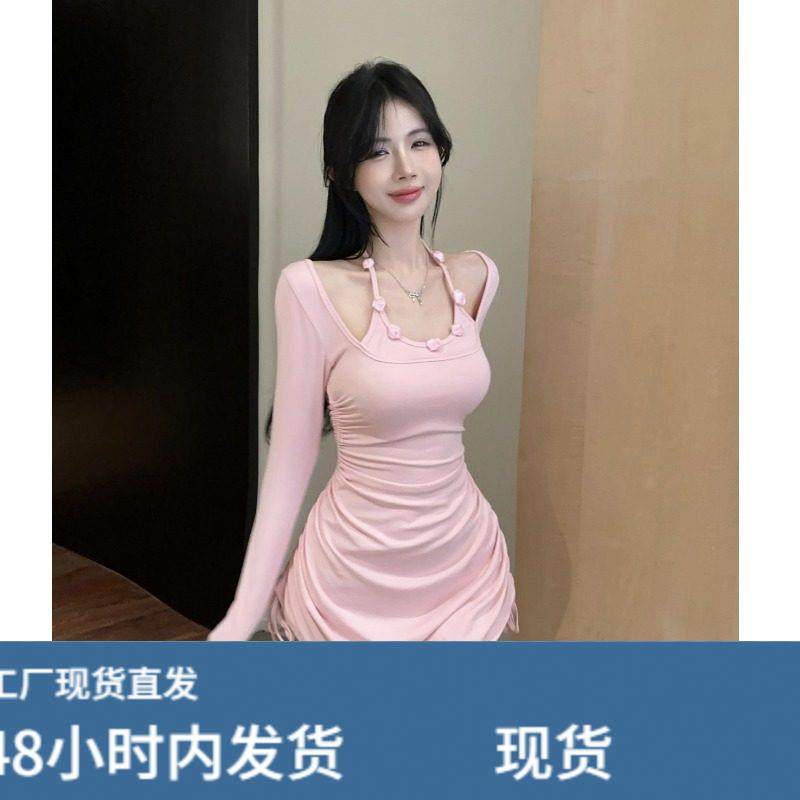 纯欲辣妹时尚花朵挂颈长袖包臀短裙秋冬新款粉色少女感抽绳洋装,服饰配件/皮带/帽子/围巾,口袋巾,淘宝优惠券,粉丝福利购,淘宝优惠卷