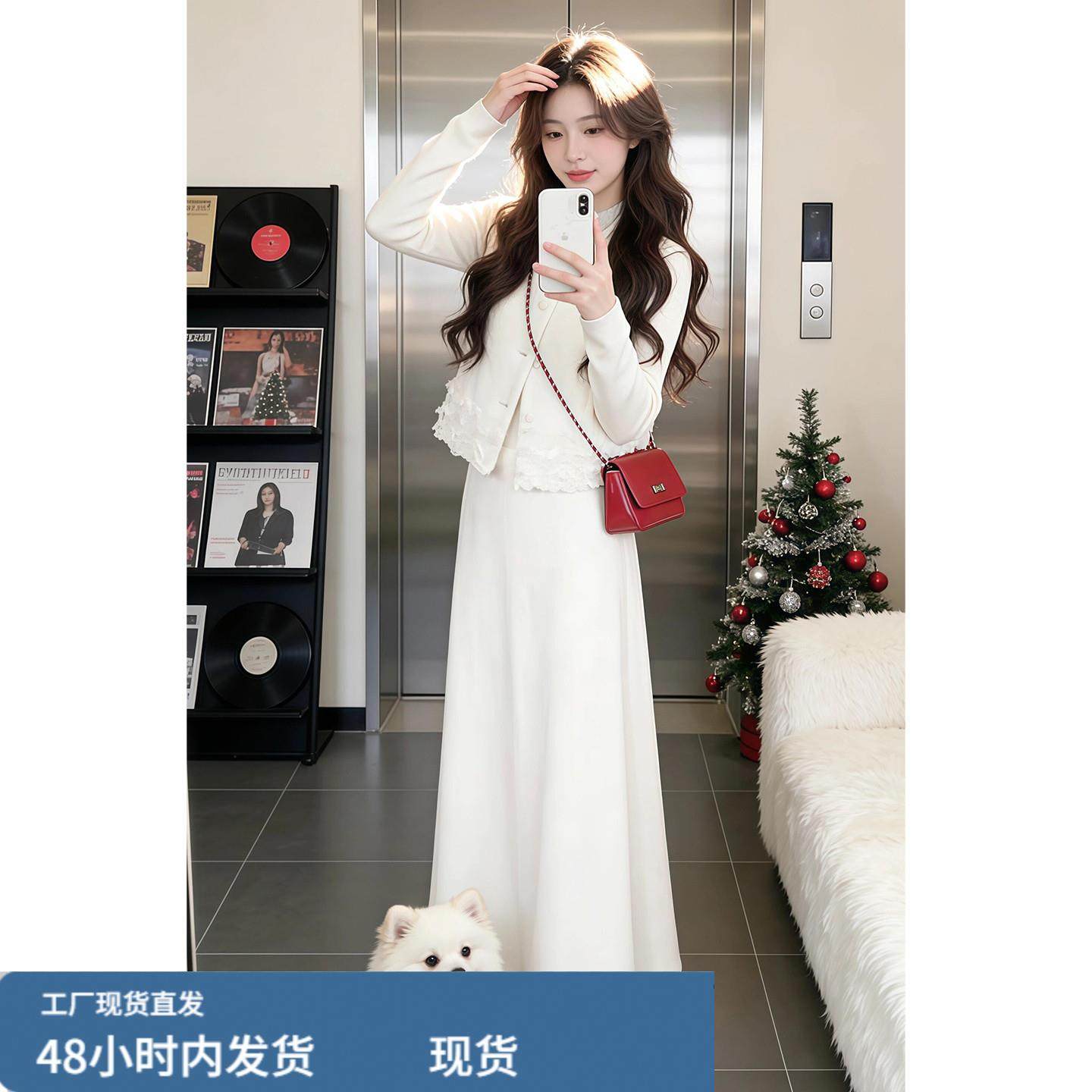 富家千金感白色针织内搭连衣裙子女秋冬季2025新款温柔风长裙套装,运动/瑜伽/健身/球迷用品,瑜伽短裙,淘宝优惠券,粉丝福利购,淘宝优惠卷