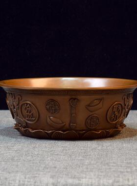 紫铜五福聚宝盆摆件铜工艺品家居办公室装饰品店铺吉祥开业摆放