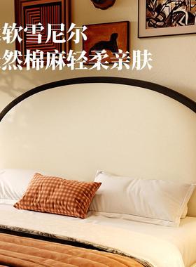 吉与法式复古白色暮夏床雪尼尔绒床平移储物带抽屉收纳双人布艺床