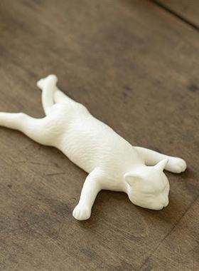 创意德化白瓷精品手工陶瓷小摆件可爱动物小猫咪桌面装饰品摆设