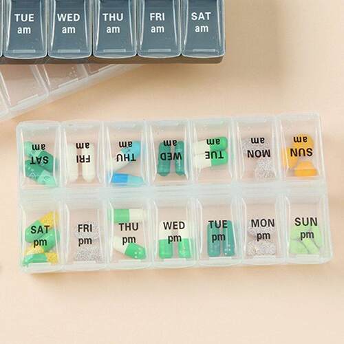 Seven-day Portable Large Capacity Pill Box with 14 Compartme