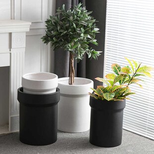 北欧镁泥大口径简约落地花盆绿植种植盆客厅商场大堂装饰摆件盆器