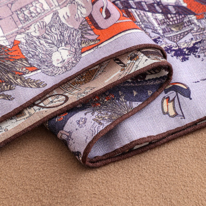 春秋新款人字纹丝毛围巾女高级手工卷边披肩时尚优雅手工卷边丝巾