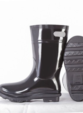 黑色高筒雨鞋防滑耐磨工作劳保干活牛筋底水鞋中筒雨靴水靴胶鞋
