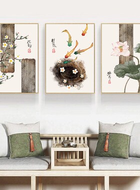 中式日式装饰画茶室会所餐厅玄关走廊挂画竖幅组合新中式禅意壁画