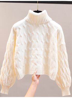 高领毛衣2021年新o款女士复古宽松外穿秋冬加厚打底衫白色内搭慵