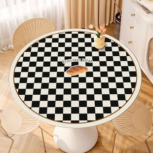 棋盘格皮革圆e桌垫防水防油免洗硅胶桌布桌面圆形餐桌垫子茶几台