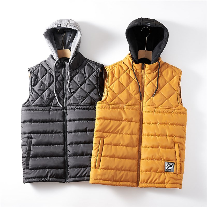 美单捡漏轻量防风防水秋冬男士假两件连帽绗缝棉马甲厚款背心外套