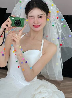头纱新娘主婚纱高级感高清长头纱摄影拍照造型韩式写真轻头饰领证