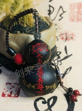 养剑葫芦手工雕刻定制雷祖帝乙剑黑色葫芦开口手把件挂件朱砂佩珠