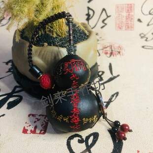养剑葫芦手工雕刻定制雷祖帝乙剑黑色葫芦开口手把件挂件朱砂佩珠