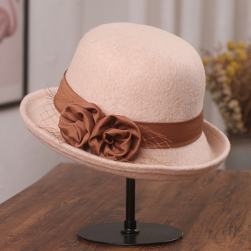 帽子女士秋冬保暖羊毛呢盆帽英伦复古花朵卷边礼帽时尚百搭渔夫帽,服饰配件/皮带/帽子/围巾,帽子,淘宝优惠券,粉丝福利购,淘宝优惠卷