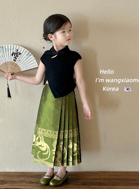 春季马面裙女童20m24p新中式复古国风半身裙民族风簪花服装儿童裙