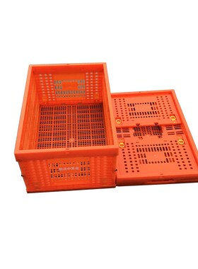 塑料折叠收纳筐橙k色600280橘黄大号塑胶水果蔬菜内倒式锁扣框
