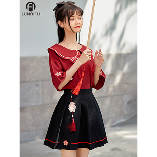 小个子汉服女成人150女t夏季短款旗袍国潮改良版两件套装上班穿的