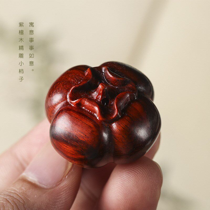 檀木【好事发生】逼真花生事事如意紫檀雕柿子创意手机/钥匙配饰