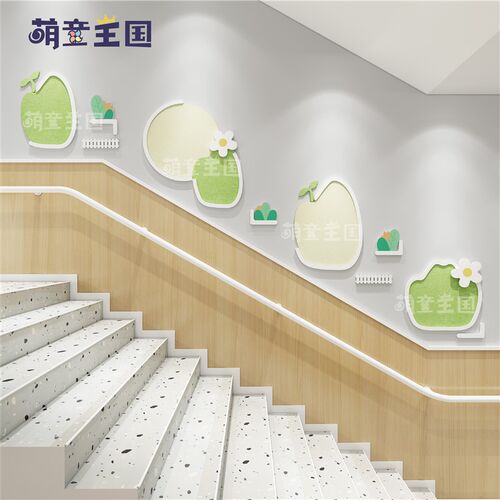 幼儿园环创楼梯间走廊过道公告栏文化墙面几何简约风毛毡Zpvc装饰