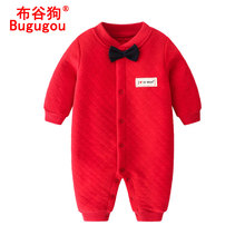 新生儿百岁宝宝男女百天满月婴儿连体衣服保暖红色秋冬.喜庆春秋