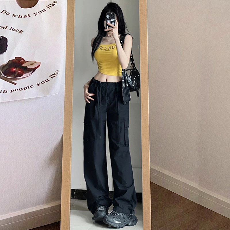 黑色工装裤女f夏季薄款2024年新款高腰宽松直筒春秋休闲美式阔腿