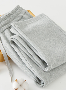 直筒裤卫裤男浅灰色春秋新款380G棉全棉拉N链爸爸长裤休闲运动裤