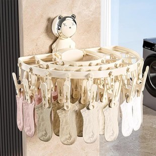 吸盘式 折叠内衣晾晒架阳台壁挂多夹晾袜架防风晒袜子架神器脸盆架