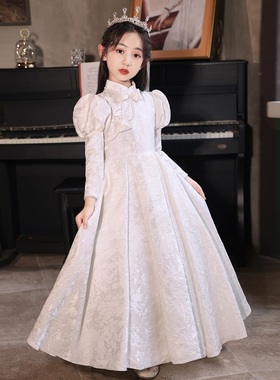 女童礼服白色花童参加婚礼公主裙儿E童小女孩主持人钢琴演出服冬