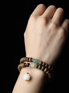 绿檀0.8×55颗算盘珠青莲白玉款手串K手链男女式文玩念珠