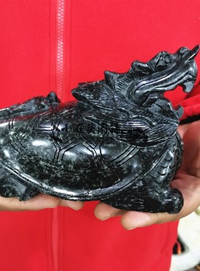 天然独山玉龙龟摆件子母龙龟现y代家居客厅电视柜简约摆放朋友礼