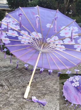 汉服古装a伞汉服伞仙气儿童户外紫色老式油纸伞古风绸布伞古典伞