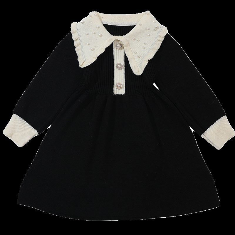 女小童春款连衣裙2024新款儿童珍珠领女宝宝O毛R衣裙春装针织裙子