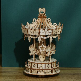 木制木马拼图摆件儿童益智拼装模型玩具立体手工木质拼插榫卯积木