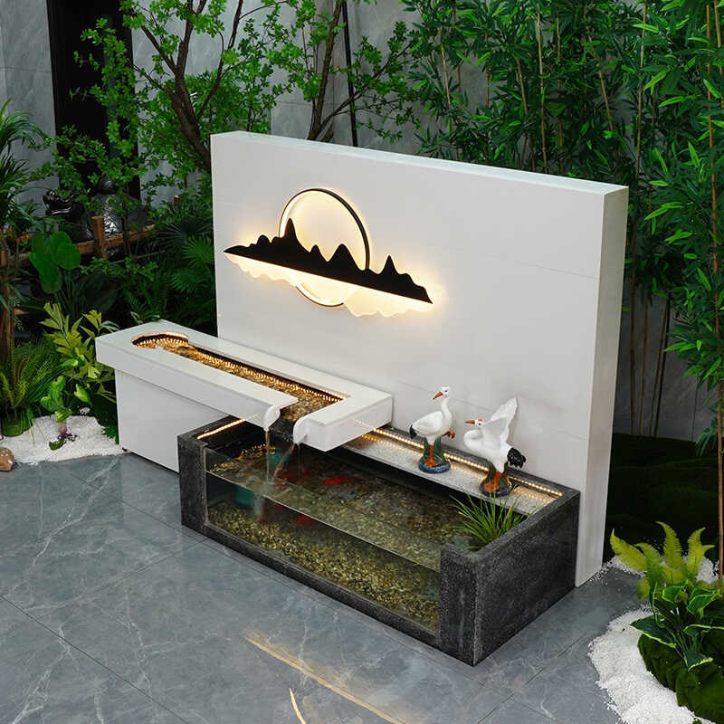 别墅庭院养鱼池微景观仙鹤鱼缸造景装饰摆件阳台现代流水喷泉水景