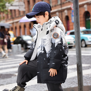 保姆鹅儿童羽绒服男童中长款2024新款男童冬装加厚白鸭绒外套中大