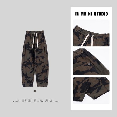 偏爱复古重效洗大口袋迷彩工装裤